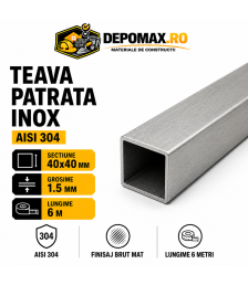 Teava patrata inox AISI 304, 40 x 40 x 1.5 mm, 6 metri